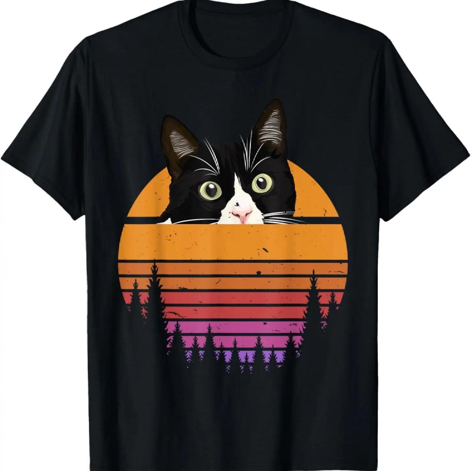 Cat Retro Style - Black Cat Vintage Style - Kitten Cat Lover T-Shirt S