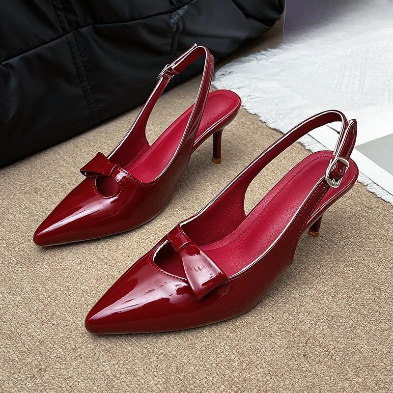 Fashion Butterfly Knot Head Sandals Women Fashion Pointy Shallow Mouth Set Foot Anti-slip Wear-resistant High Heels