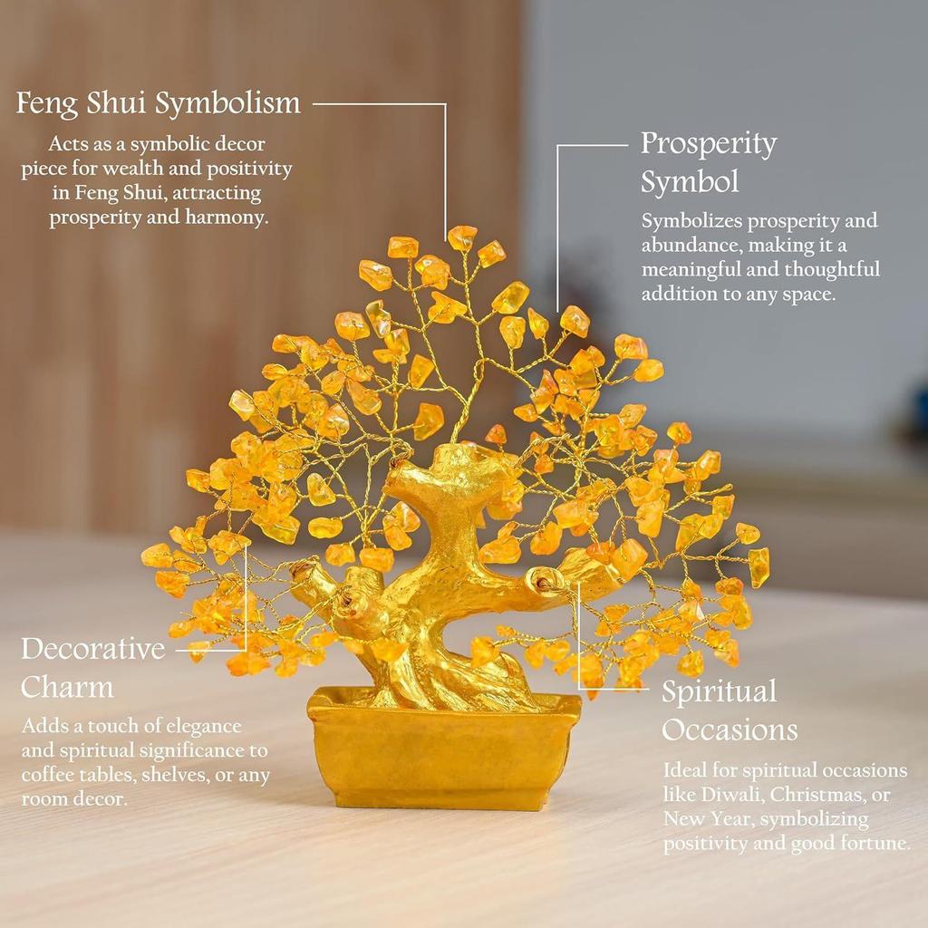 Lucky Feng Shui Citrine Tree of Life Bonsai – Gift for Women & Men | Showpiece for Home Decor Living Room | Positive Energy Items |