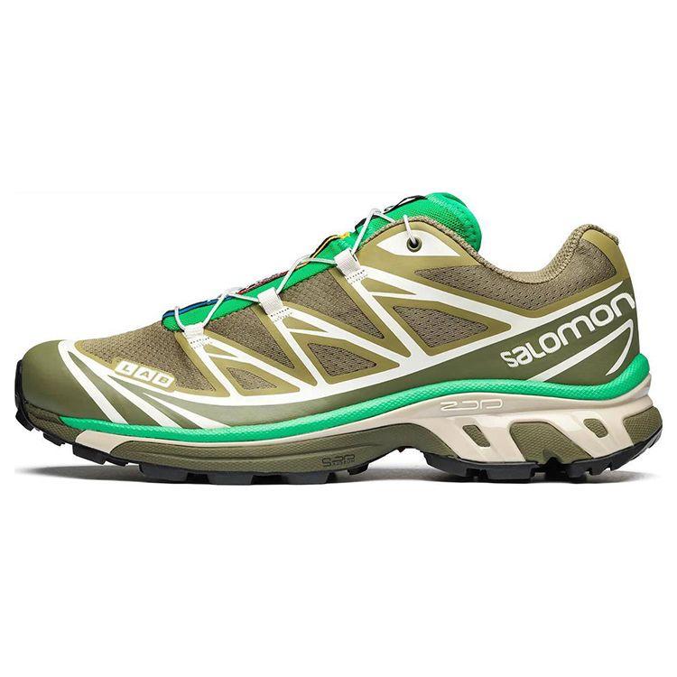 SALOMON Xt-6 Top Grain Leather Comfortable Daily Breathable Low-Top Hiking Shoes Unisex Hiking Shoes Brown Green 472935