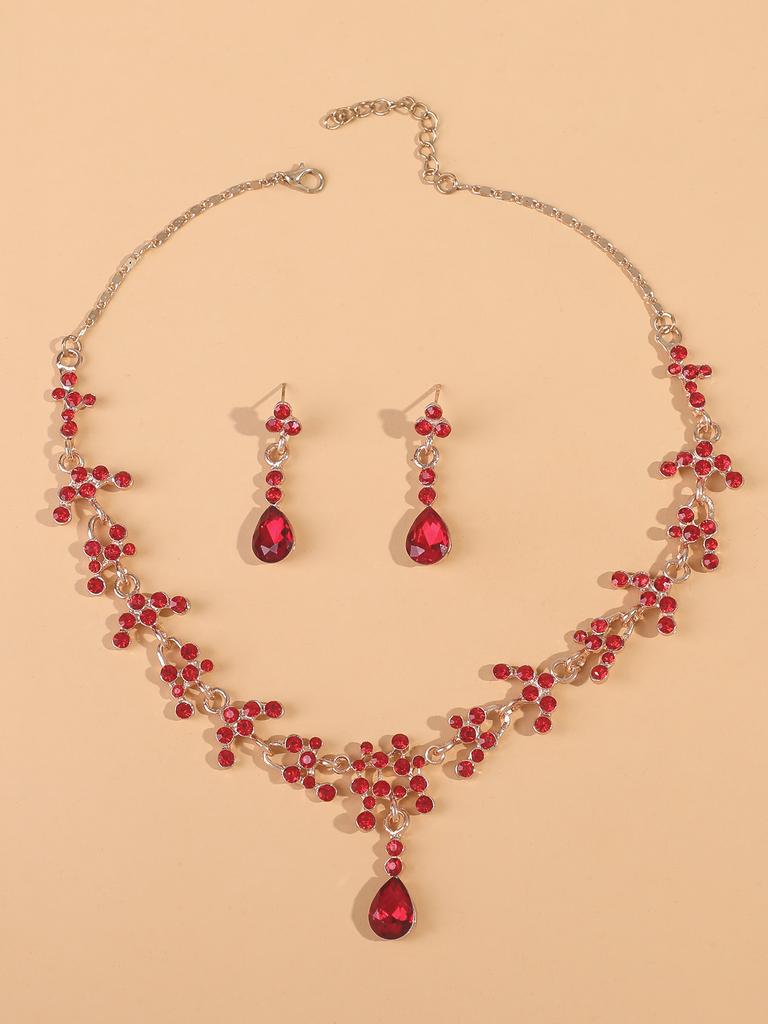 3 Pieces of Women's Fashion Trend Claw Chain Series Red Water Drop Earrings with Necklace Jewelry Set, Banquet and Party Accesso