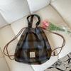 11 College woolen plaid drawstring backpack messenger bag large capacity shopping shoulder bag women