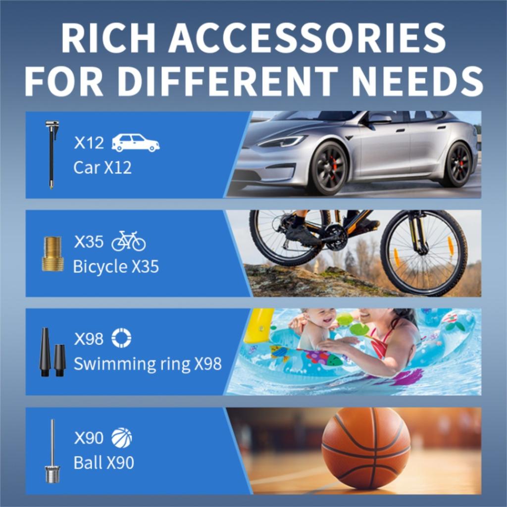 Reifenfüller Tragbarer Kompressor Akku Fahrrad Mit Digitalanzeige, 150 PSI Autoreifen Mit LED-Leuchten Für Autos, Motorräder