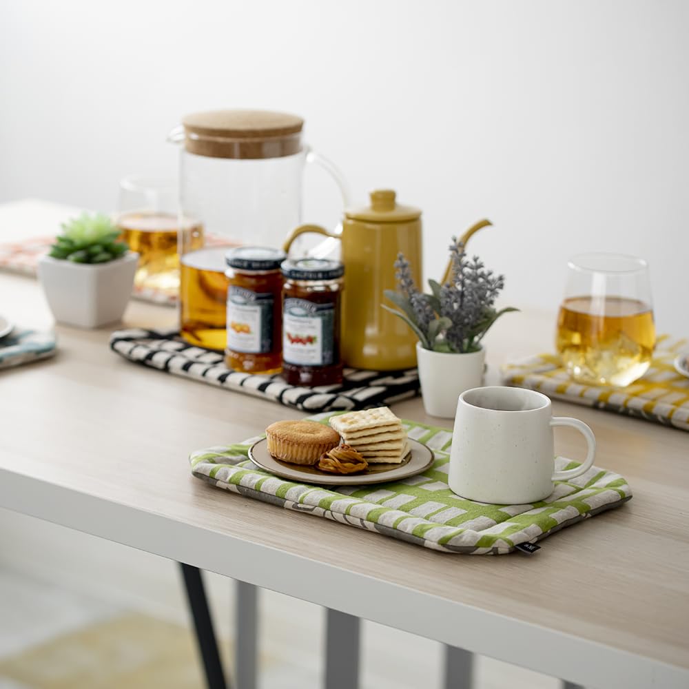 Tea Koushi 32cm Wide x 23cm Long x Made in Washable Japanese &NE Mat, Green, 1.5cm Thick, Japan, Cotton, Pattern, NHK-223-KSGR