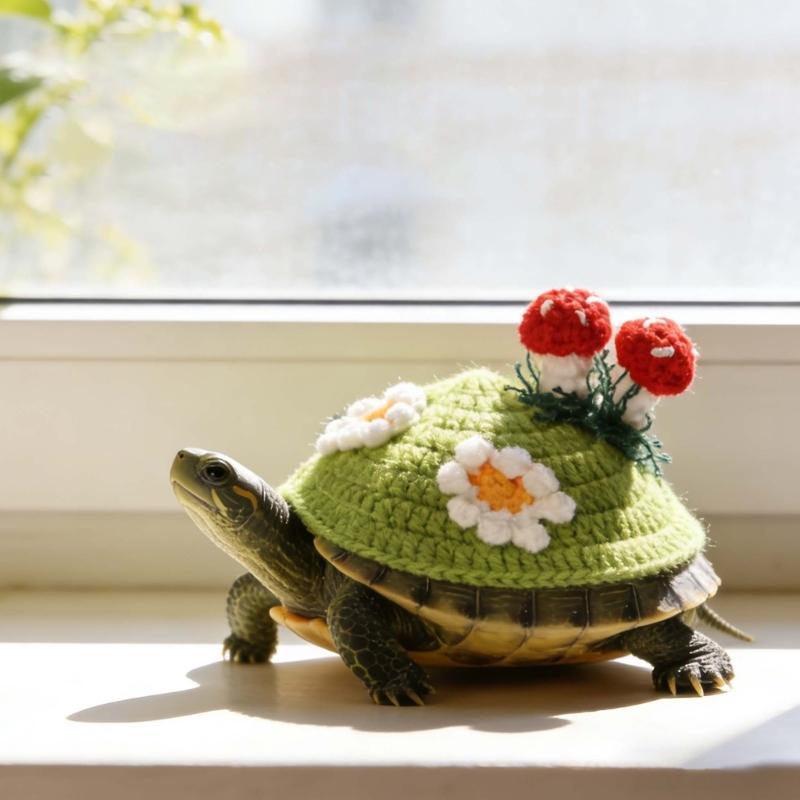 Lovely 3D Mushroom and Flower Knitted Sweater for Pet Turtles Soft Comfortable Fabric for Costume Parties