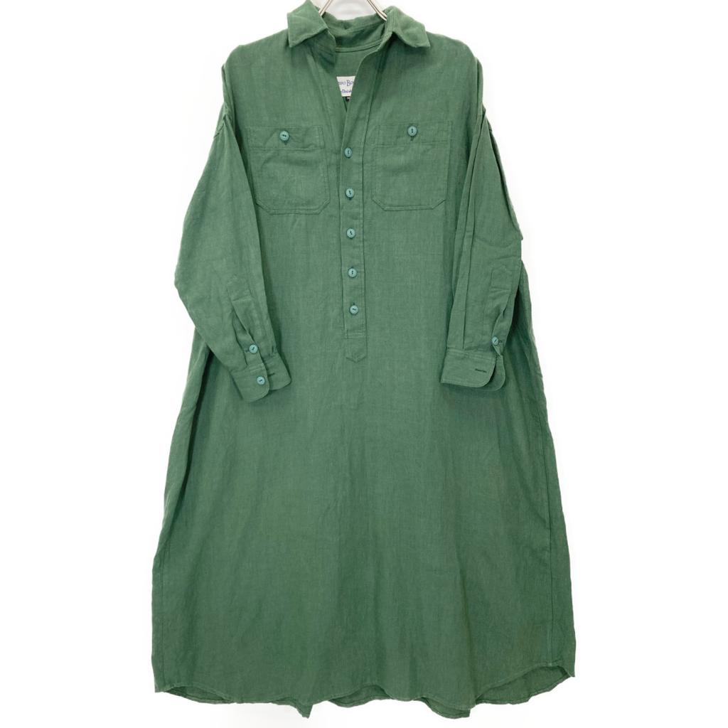 BLUEBIRD BOULEVARD Green Linen 100% Long Shirt Dress dress M greenUsed
