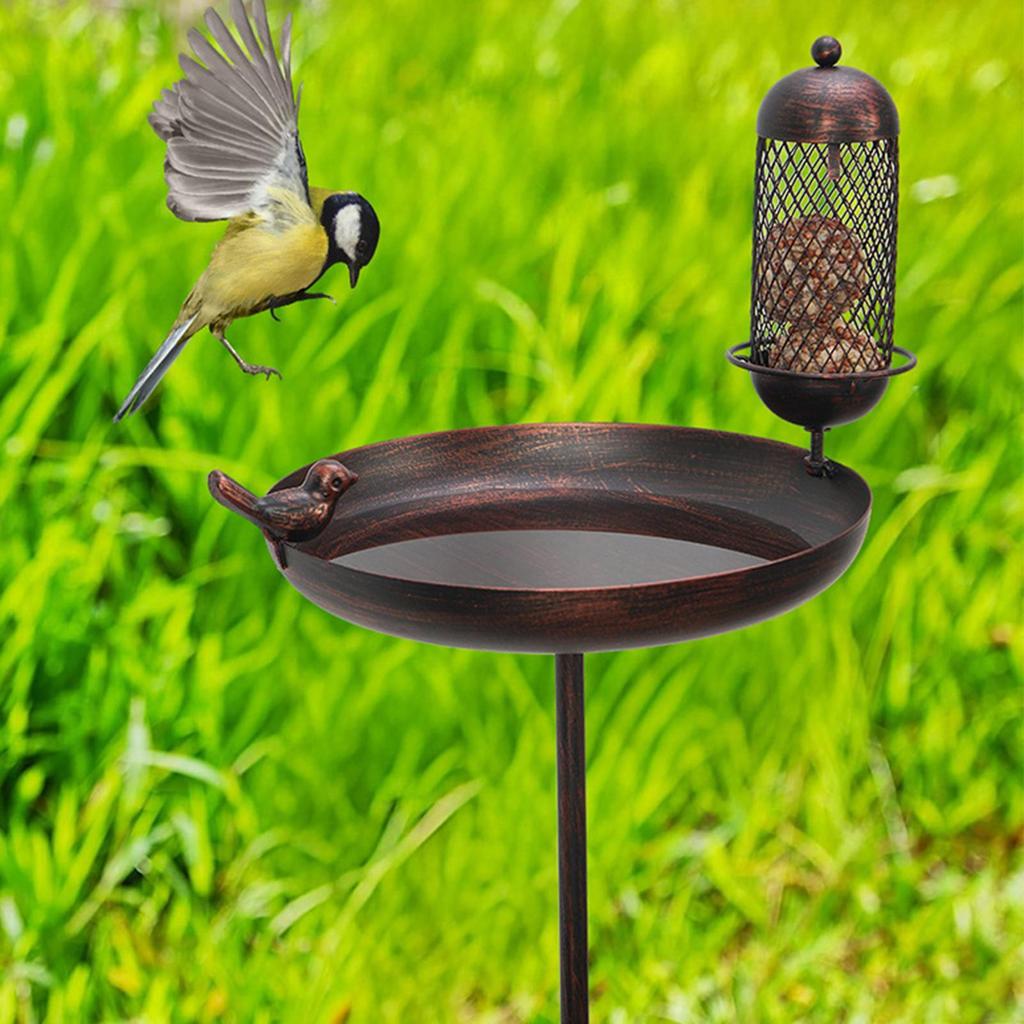 Bird Bath Birdfeeder SPA Decor Freestanding Iron Water Bowl Garden Birdbath Bird Feeder for Outside Yard Backyard Patio