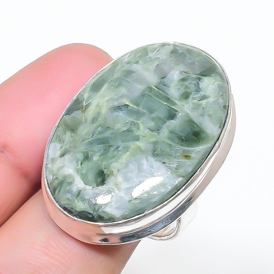 Natural Seraphinite Gemstone 925 Sterling Silver Jewelry Ring Size 8 AR-16903