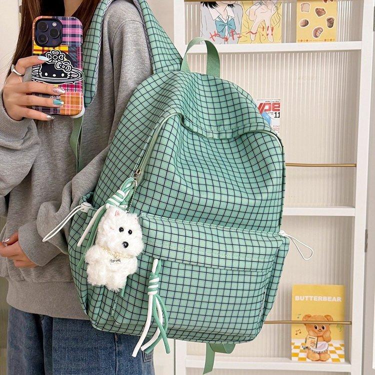 Schoolbag1011 New Spring and Summer Retro Plaid Backpack Women's Bag Student Large Capacity Lightweight School Bag Campus Versatile Backpack