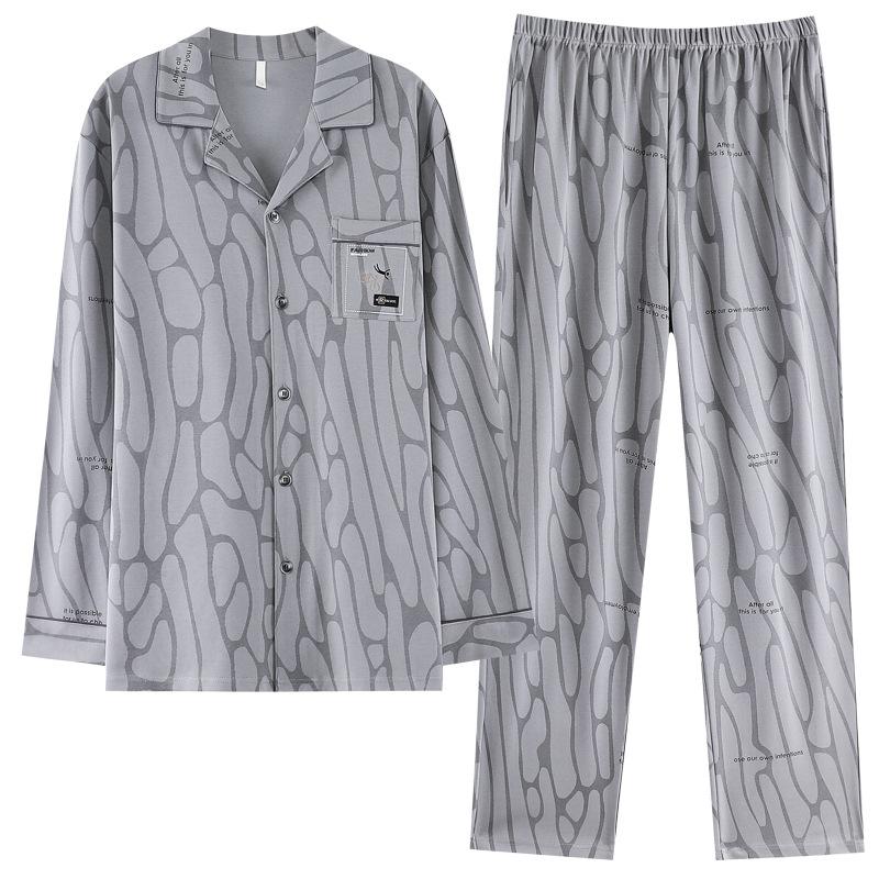 Pajamas Men'S Spring And Autumn Pure Cotton Long-Sleeved Men'S Autumn And Winter Can Be Worn Outside Men'S Autumn Large-Size Loungewear Suit