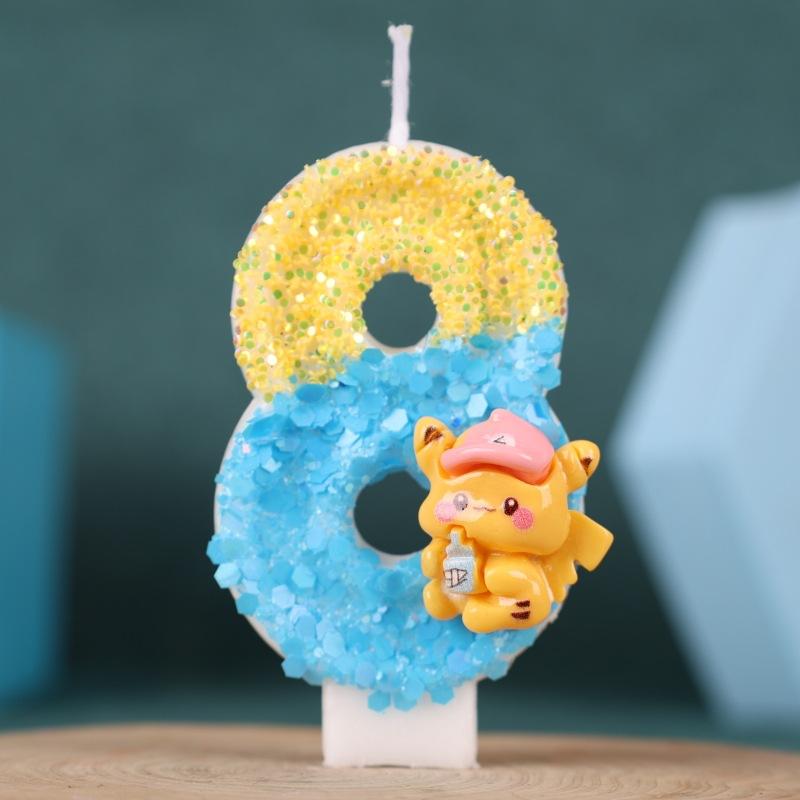 Creative Cartoon Number Birthday Candle Cake Party Decoration Handmade Pikachu Birthday Candle