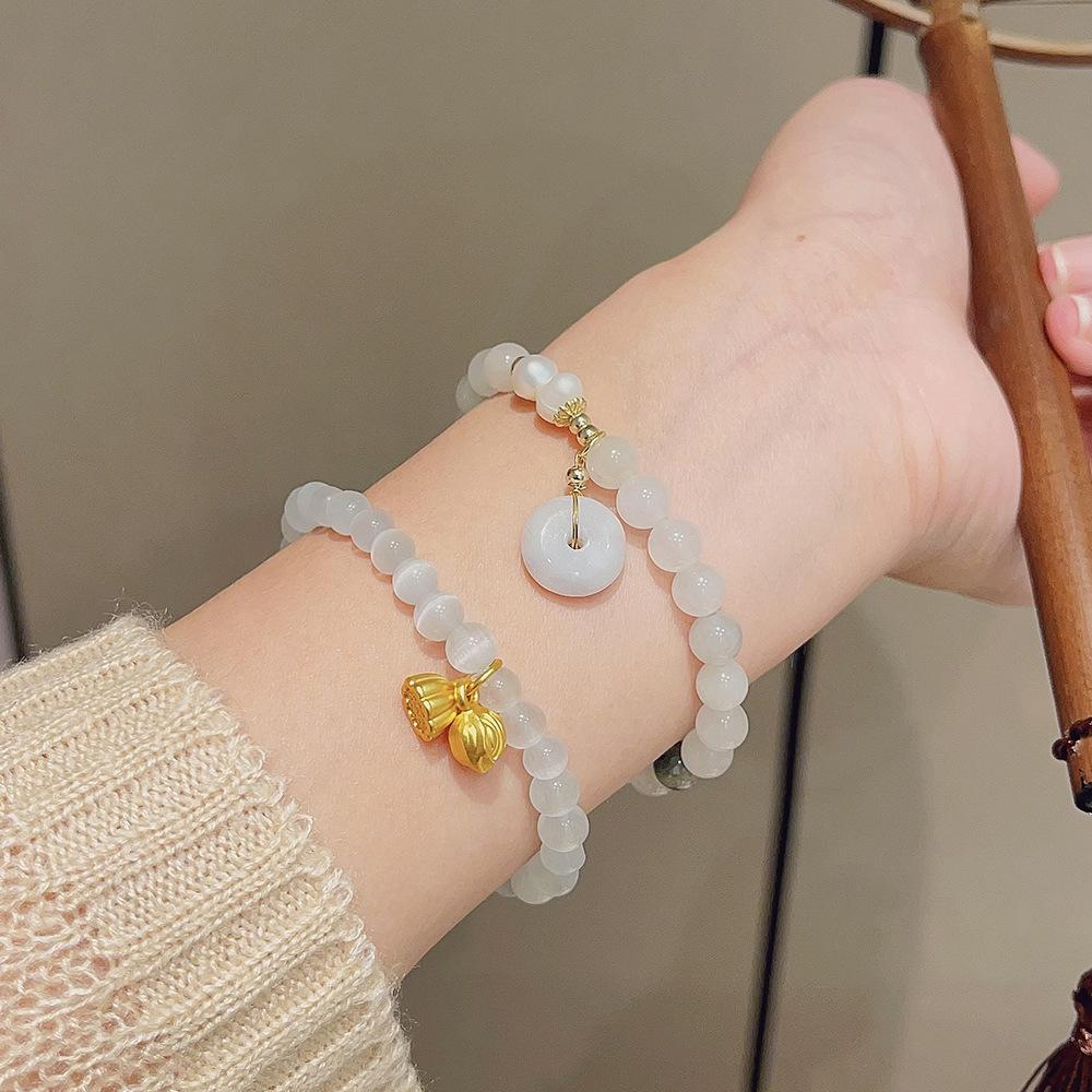 Sweet Fashion Creative Natural Stone Crystal Pearl Bracelet Light Luxury Niche National Wind Couple Bracelet Jewelry Women