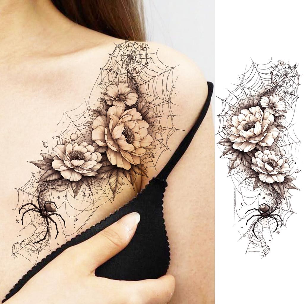 1 Sheet Sketch Flower Animals Temporary Tattoos For Women Long Lasting Waterproof Elephant Turtle Fake Tattoo Body Art Stickers