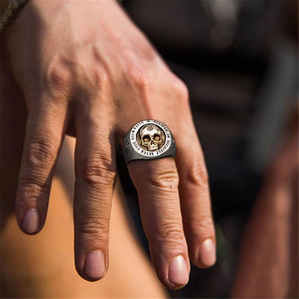 Retro Classic Simple Skull Punk Rock Hip-hop Trend Men's Ring Boys Street Niche Party Gift Zircon