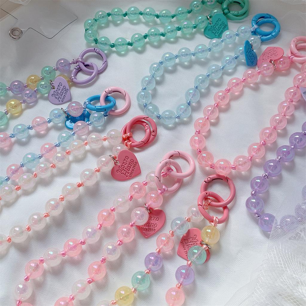 Clear Phone Lanyard Short Style Wrist Strap Love Heart Handmade Beads Bracelet Pendant Lanyard Wide Wrist Strap AntiLoss Lanyard