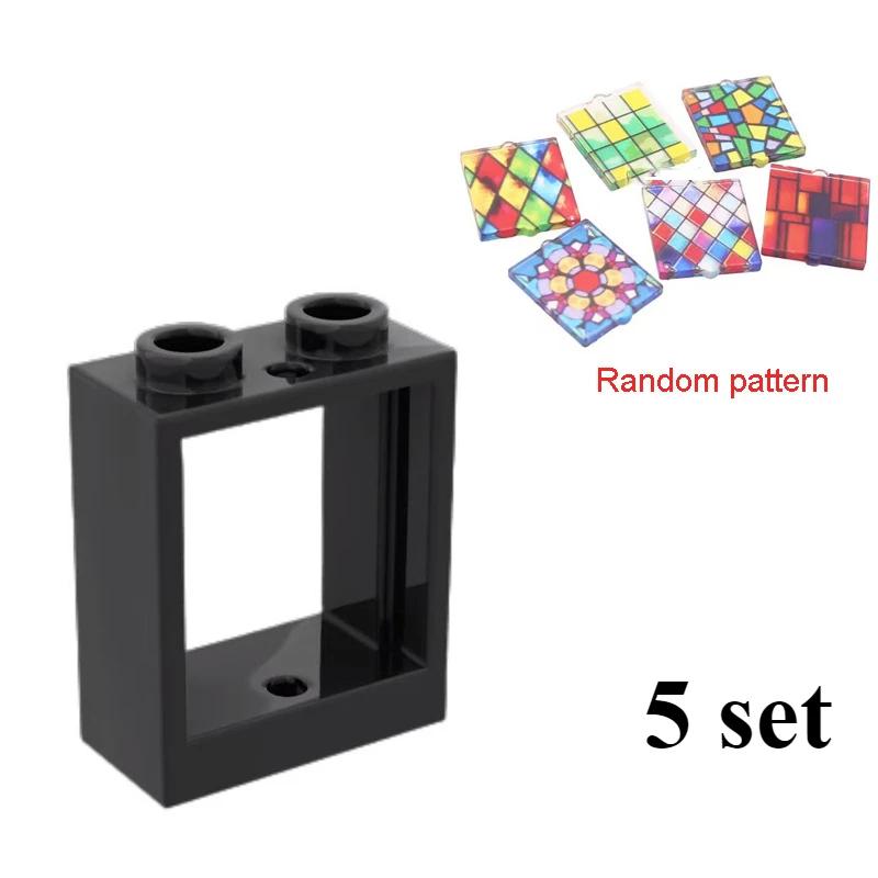Non-Toxic 5 Sets Small Building Block Stained Glass Windows 1X2X2 Building Block Accessories Compatible With Lego Part 60592+60601