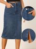 Allegra K Damen High-Waisted Stretch Midi Denimrock, Y2K Casual, Dunkelblau, Größe S