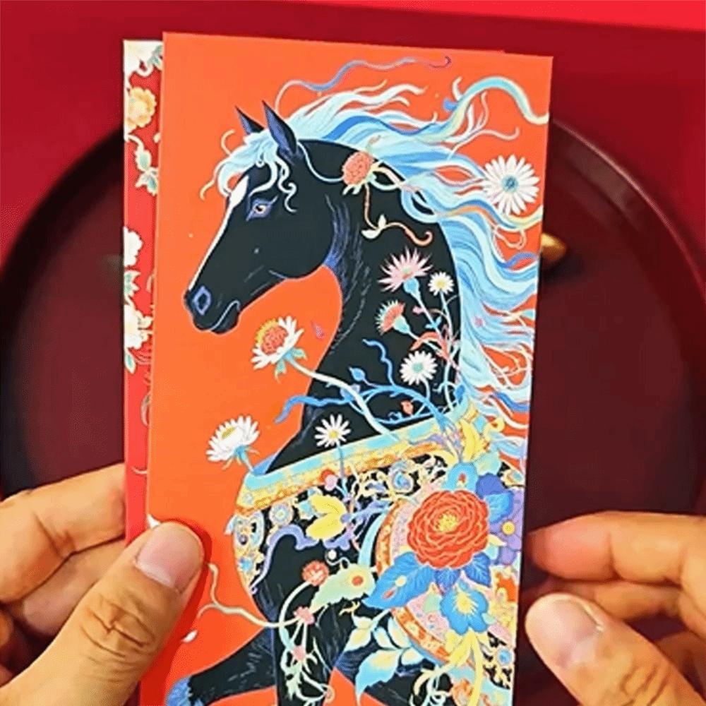 6 pieces Horse Year Design Chinese New Year Envelope Cartoon Traditional Money Envelope Creative Blessing Lucky Red Pockets