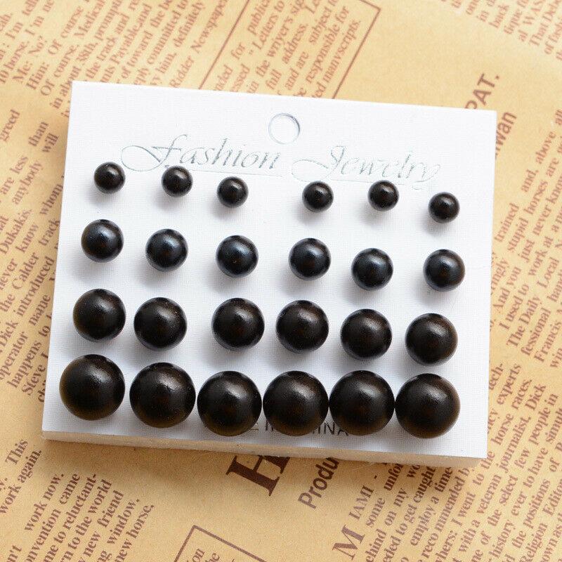 12 Pairs Women Pearl Ear Stud Earrings