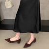 2025 autumn retro ruffle edge suede thick heel niche foot set versatile commuter work professional women's single shoes