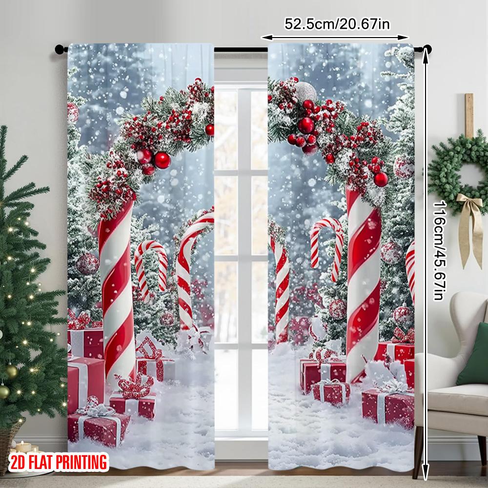 2 Stück 2D Flachdruck Frohe Weihnachten Vorhänge Zuckerstangen Weihnachtssüßigkeiten 100% Polyester Ohne Strom Frühlingsparty &