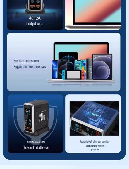 240W GaN Multi-Port Fast Charging Station with 2A USB-C for Laptops.