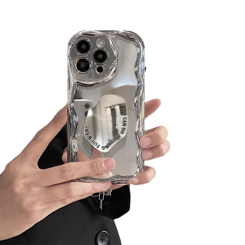 Applicable To Apple 15 Mobile Phone Case IPhone 14promax Electroplated Silver Pattern 13/12 Mirror Bracket 8 Full Cover Anti-fall