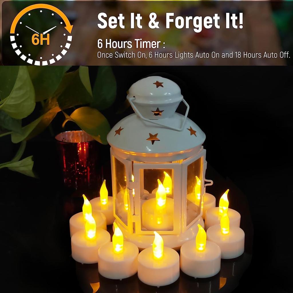 12Pack Flickering Led Tea Lights with Auto Timer 6 Hours On 18 Off In 24 Hour Cycle Flameless Led Tea Lights Candles Home Decor