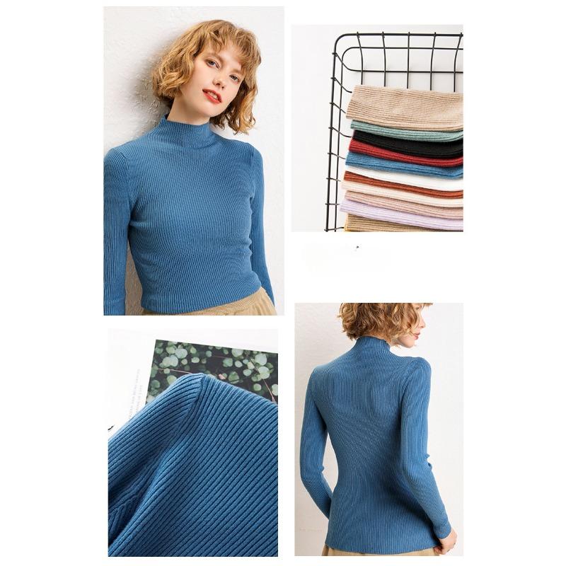 Half High Neck Solid Color Sweater Women Knit Bottoming Shirt Pit Thread Long Sleeved Slim Pullover Simple Casual Commut Harajuku Style Autumn Winter