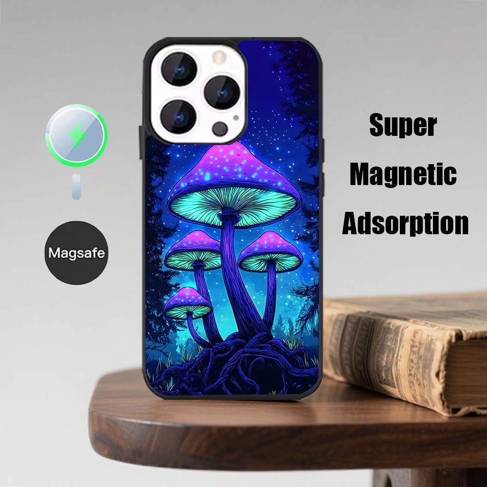 

Незвичайний арт-чохол для телефону з грибами Для iPhone 17,16,15,14,13,12,11,Pro,Max,Plus,Mini,Magsafe, Магнітний чохол для бездротової зарядки iPhone17promax