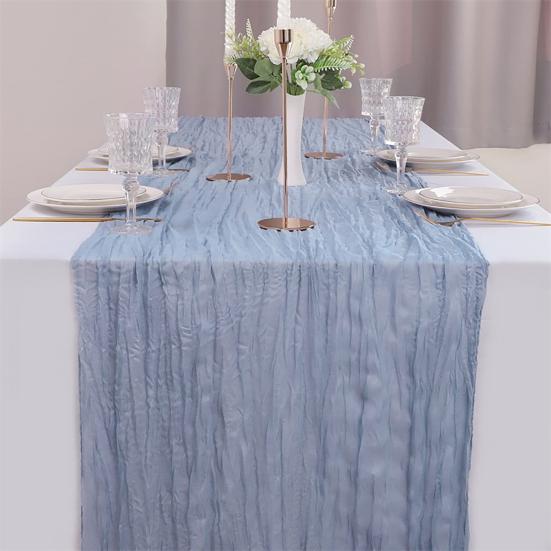 Gefalteter Tischläufer Knitterstoff Gaze Tischdecke für Hochzeitsfeier Dekoration Rustikaler Eleganter Akzent für Esstisch für Zuhause Restaurant Außenveranstaltungen