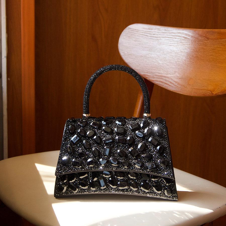 

Full diamond light luxury portable dinner bag shining rhinestone exquisite design wedding bag versatile eye-catching handbag чёрный