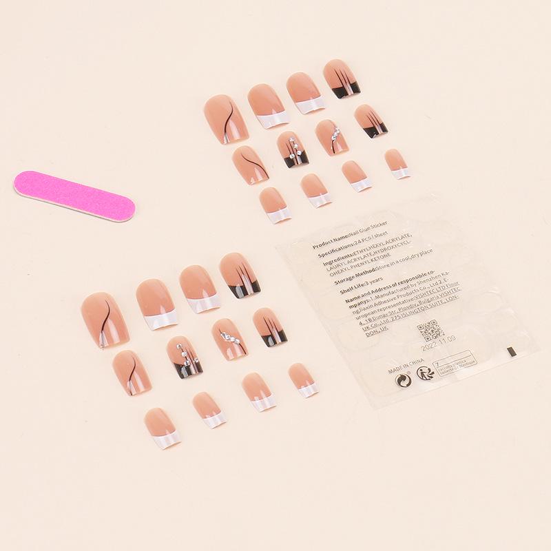 White French Rhinestone Removable Fake Nail Patches