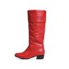 Winter Red White Women Mid Calf Boots Round Toe Med Chunky Heel Big Size 47