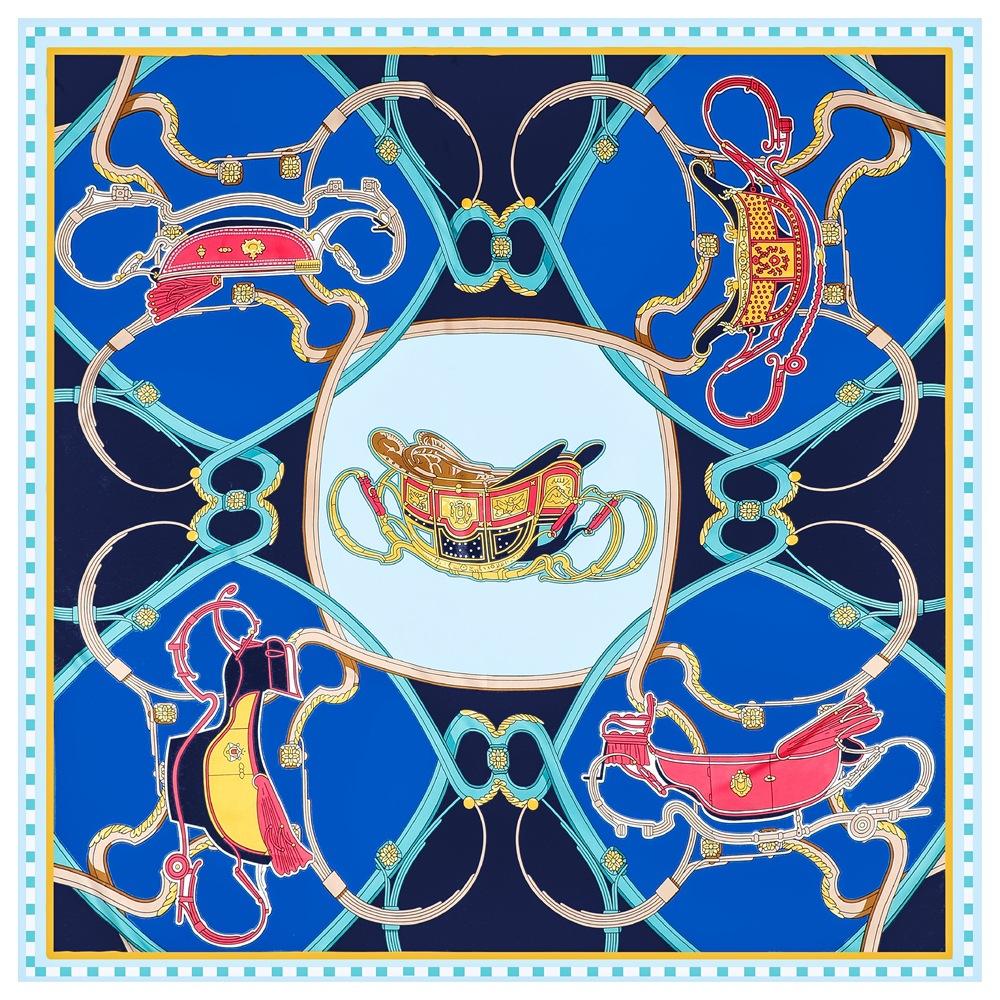 Silk Scarf Women Large Shawls Chain Tassel Carriage Stoles Square Bandana Luxury Kerchief Hijab Scarf Female Foulards 130CM
