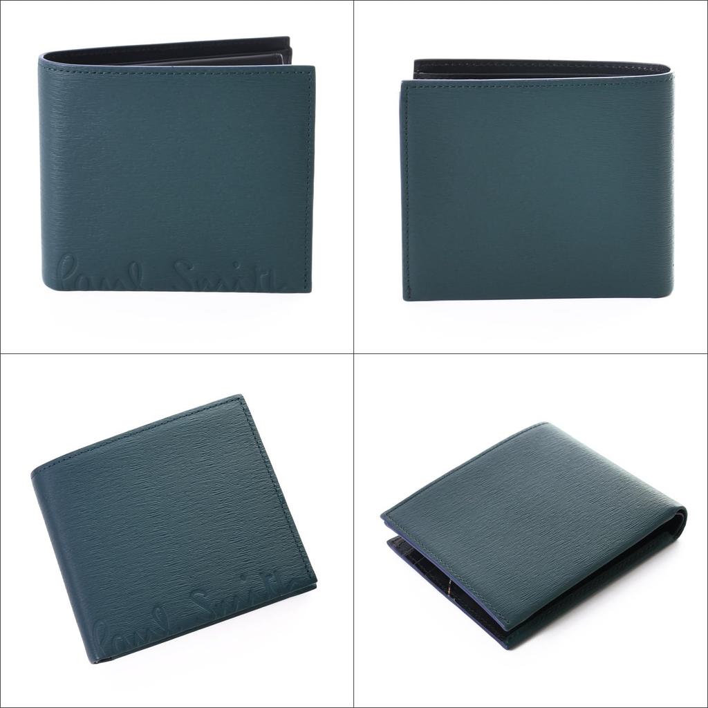 Paul Smith Bifold Wallet with Cropped Cowhide and Original Storage Care and Shopping Bag Dark Men's Logo, Leather, Box, Cloth, (553408 P040) (No