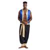 Mens Arabian Prince Costume Set Metallic Shiny Trim Open Front Vest Long Pants Two Piece Party Outfit