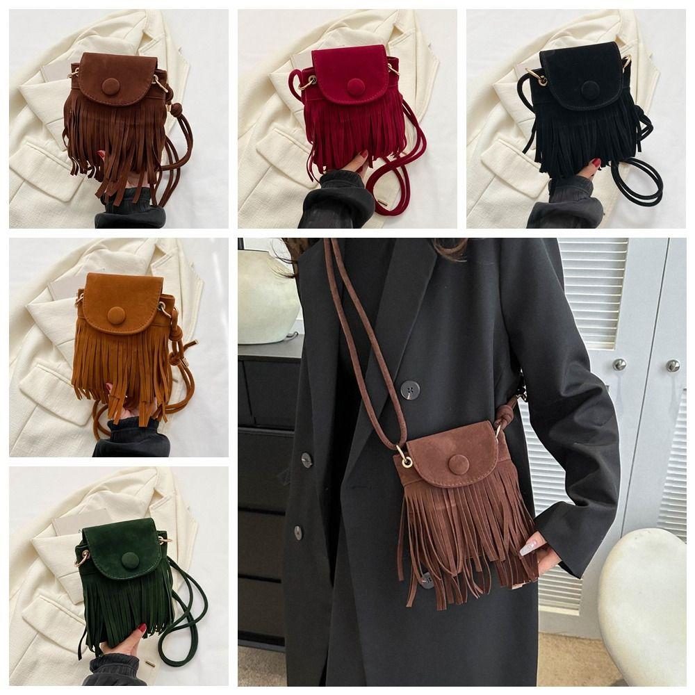Nylon Bohemian Fringed Crossbody Bag Square Bag Tassel Shoulder Bag Bohemian Shoulder Bag  Daily