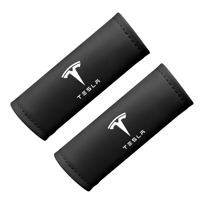 NLVAC1 2Pcs Leather Car Door Armrest Cover Roof Handle Covering For Tesla Model-Y Model-3 Model-X Model-S Cybertruck Roadster SpaceX