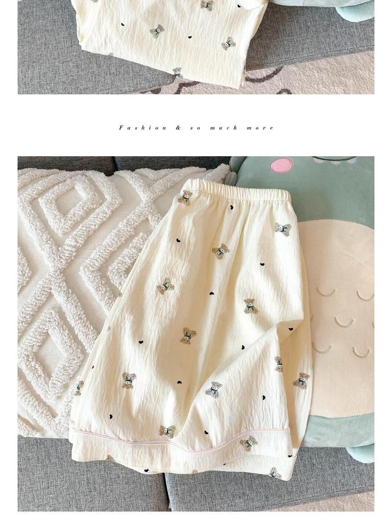 Set Pigiama Coreano Orsetto Stropicciato: Completo estivo a tre pezzi a maniche corte per donna