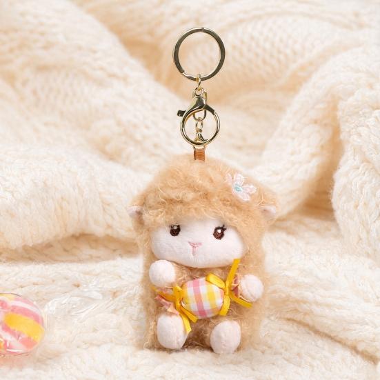 Plush Seated Sheep Keychain Pendant with Metal Ring for Backpack Keys, Soft Cute Lamb Keychain, Stuffed Animal Bag Charms