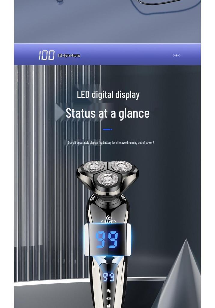 Shuangke 1168 Elektrorasierer: LCD-Display, Wasserdicht, 3-in-1 für Rasur, Haarschnitte und Nasenhaarentfernung.