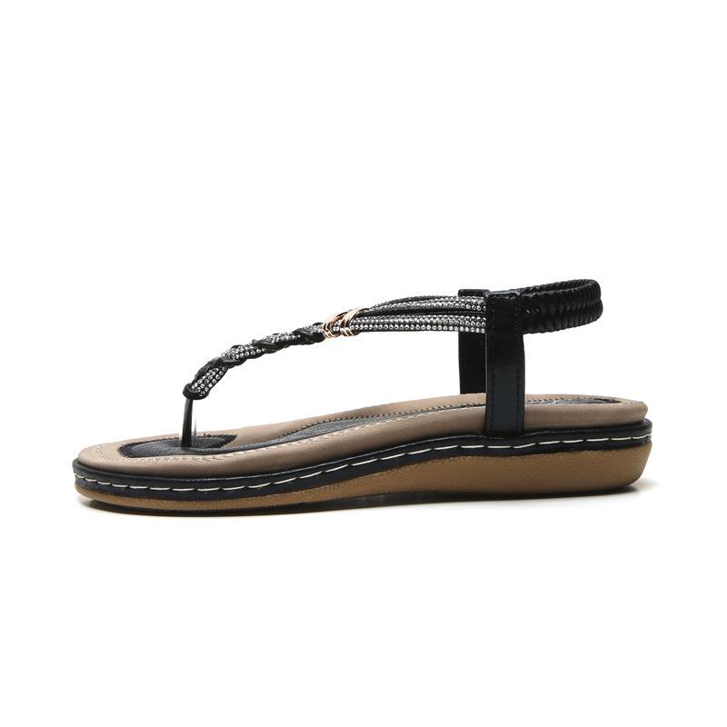 

2024 Spring Rhinestone Anti-Slip Bohemian Flat Thong Sandals for Women 41 чёрный
