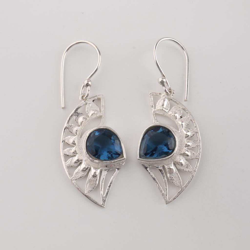 London Blue Topaz Gemstone Silver Pretty Earring 1.5" 925 Sterling Silver Women Jewelry For Birthday Gift CE-26-6