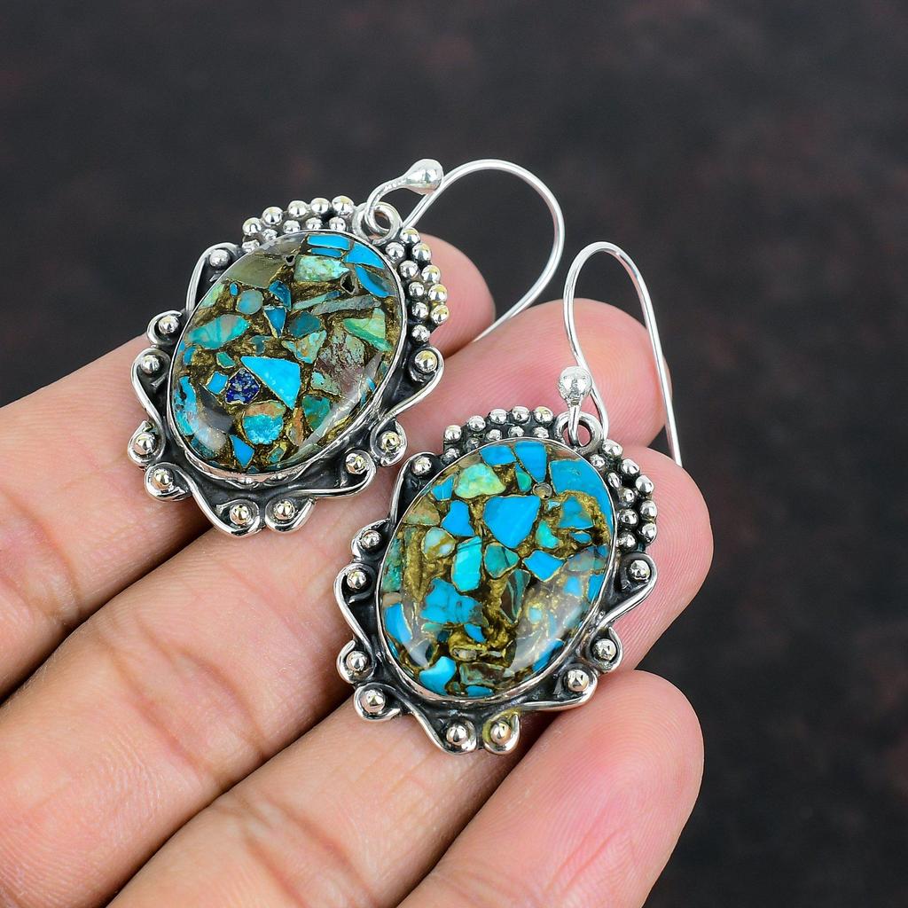 Copper Chrysocolla Gemstone Earring Handmade Jewelry 925 Sterling Silver Earring Drop Earrings Copper Chrysocolla Jewelry Anniversary Gifts