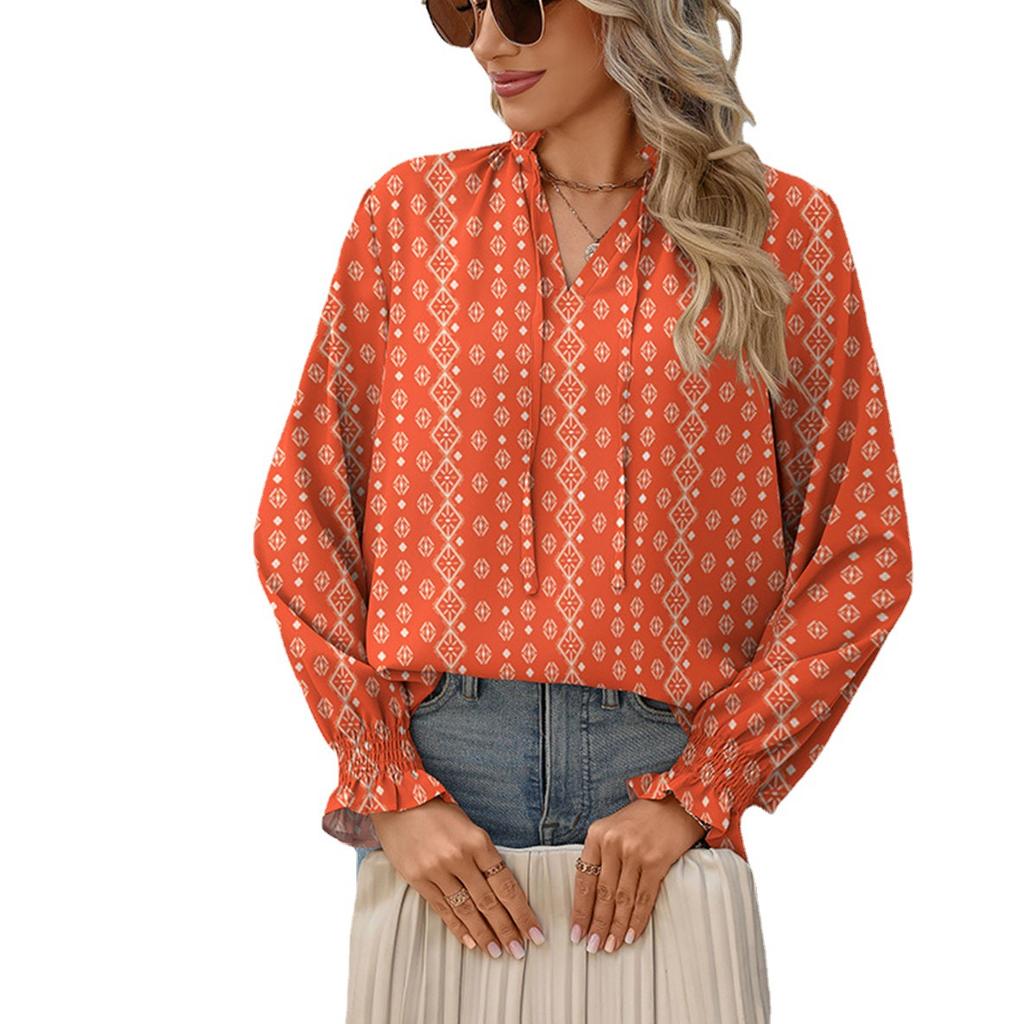 Autumn Women's Ruffled Loose Print Casual Shirt