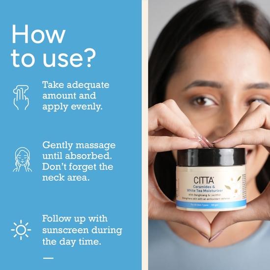 CITTA Ceramides & White Tea Moisturizer for Men & Women | Hydrating Face Moisturizer with Niacinamide for Dry Skin | 50 Gm