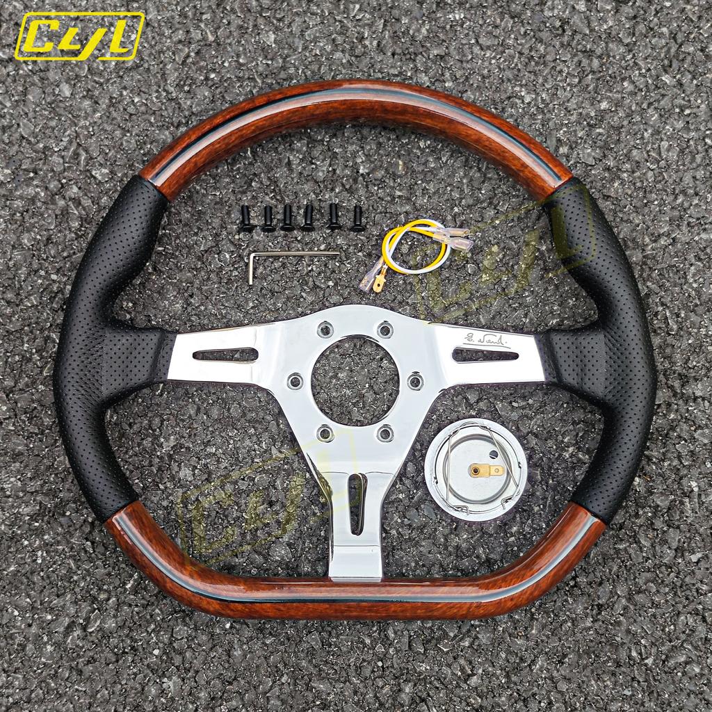 JDM Classic Vintage D Shape Steering Wheel Wooden Sports Steering Wheel for Universal