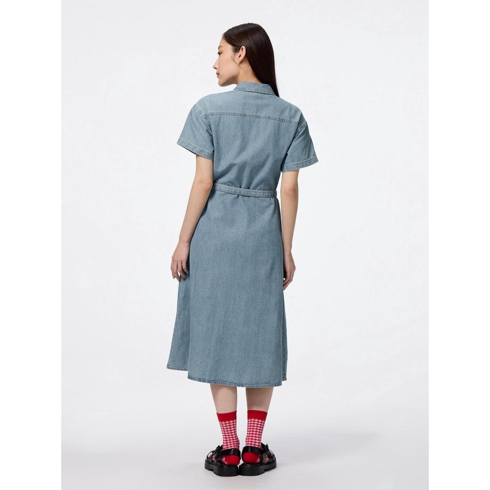 GU by Uniqlo Rochie Cămașă de Lucru Denim Light Mânecă Scurtă +ec