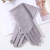 New Women Winter Keep Warm Touch Screen Suede Fabric Plus Velvet Inside Thicken Female Elegant Solid Simple Style Soft Gloves